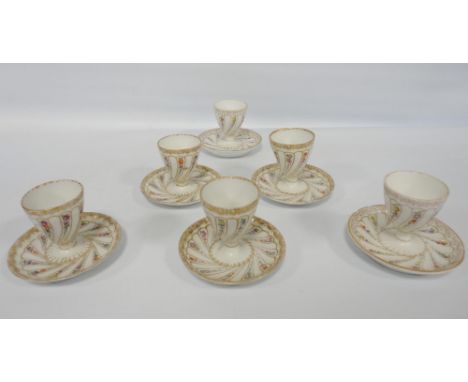 Helena Wolfsohn for Dresden Set of six near matching porcelain egg cups decorated with all over colourful floral sprays in wh