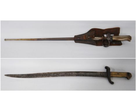 French 1886 Lebel bayonet with scabbard and leather hanger, nickel scabbard, no. 4947, quillon no. 36 74, blade 52cm, and a F