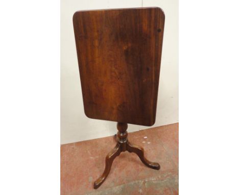 George III mahogany occasional table, the rectangular tilt top on baluster turned column and tripod base, 97cm and 40cm wide.