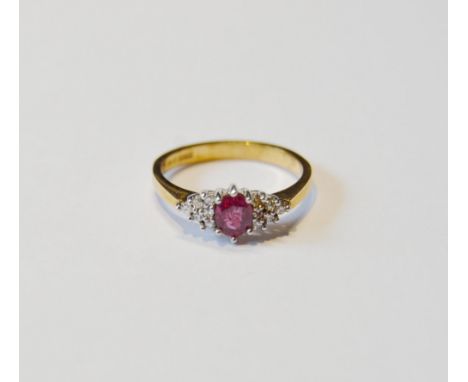 Diamond and ruby ring, in 9ct gold, size L. 