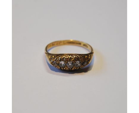 Edwardian diamond five-stone ring with brilliants, in 18ct gold, size P, 3.8g. 