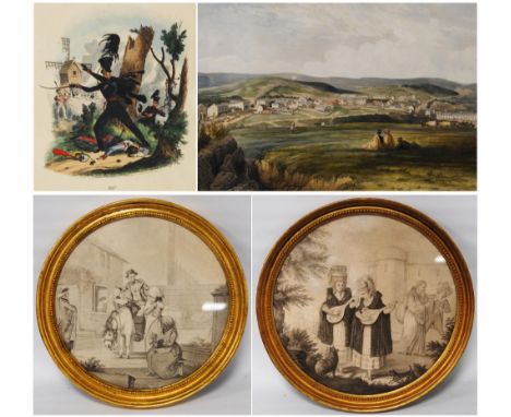 Victorian colour lithograph, '60th Rifles', 25.5cm x 23.5cm, in maple frame, a 19th century print, 'Graham's Town, Division o