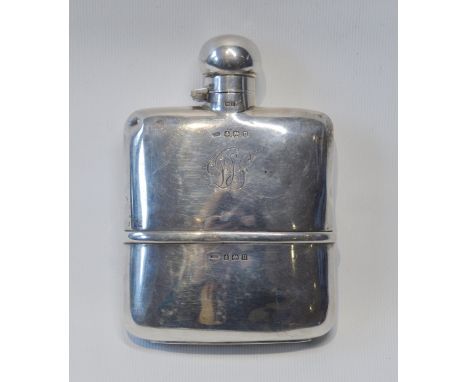 Silver hip flask with detachable cup, initialled, Birmingham 1919, 176g or 5½oz. 