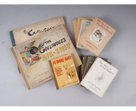 Ten Beatrix Potter books, "A Dog Day" by Walter Emanuel, illust Cecil Aldin, pub William Heninemann, and two caricature books