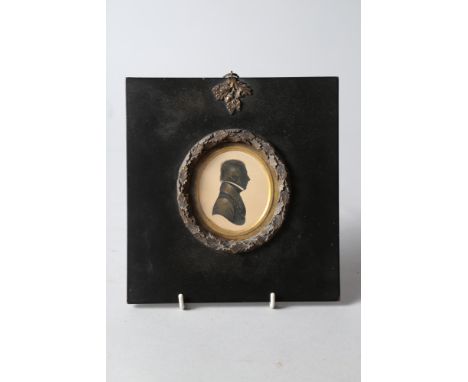 John Field, 2 Strand: an early 19th century watercolour portrait silhouette of an unknown gentleman, 2 3/4" x 2 1/4", in ebon