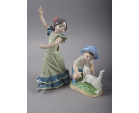 A Lladro china figure of a Spanish dancer, 7 1/2" high, and a Royal Worcester Doughty figure "September" 