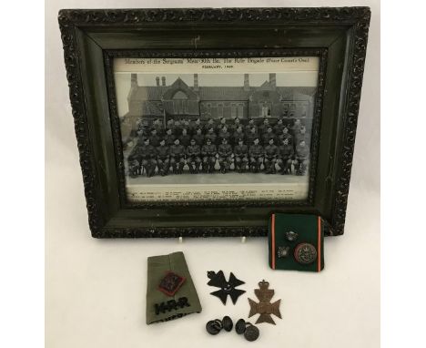 A collection of original King's Royal Rifle Corps & Rifle Brigade items. Comprising Officers rank pips and button, also a Kin