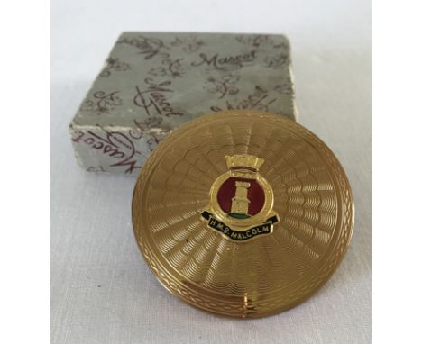 A vintage boxed Sweetheart compact from HMS Malcolm. This was an Admiralty type destroyer built for the Royal Navy during Wor
