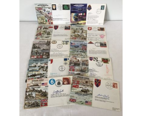 10 x WW2 related military signed First day covers. Issued in the 1990's commemorating WW2 events all signed by commanding off