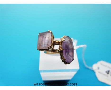 Two 9ct gold rings set with amethysts, size P and R (6.4g) 