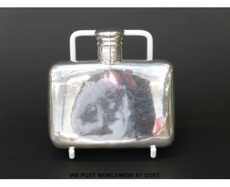 A Victorian hallmarked silver hip flask with screw top, marks rubbed, (height 7.5cm)