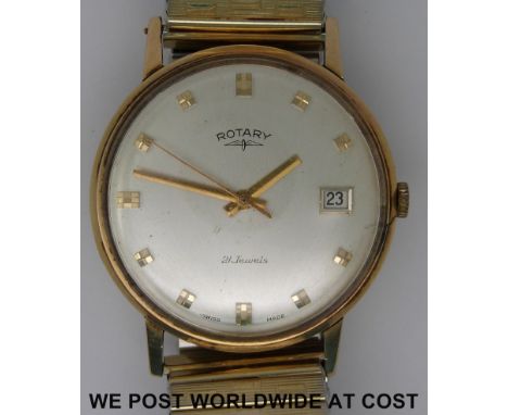 Rotary 9ct gold gentleman's wristwatch with date aperture, 21 jewel movement, gold hands and faceted markers on expanding met
