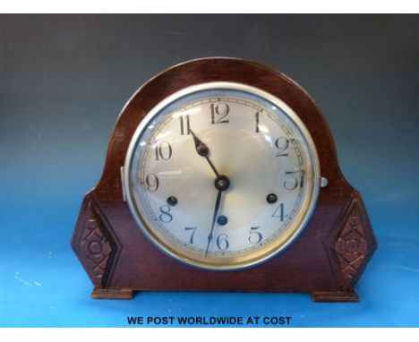 A c1930's three train mantel clock A.G Haller to movement with silvered dial, Westminster chime