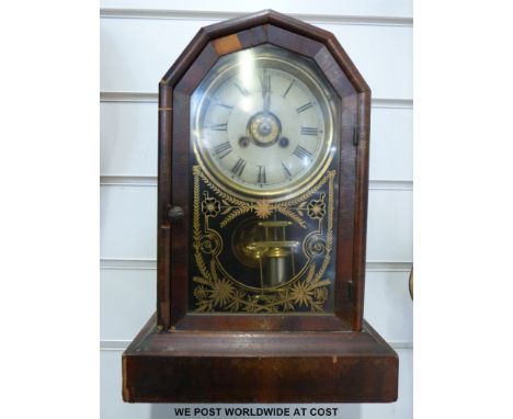 A 19thC English mahogany dial clock and a Jerome American postman's alarm clock 