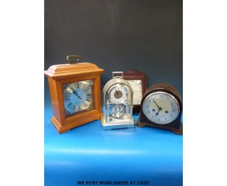 Two train Enfield bakelite mantel clock, an anniversary clock and two others