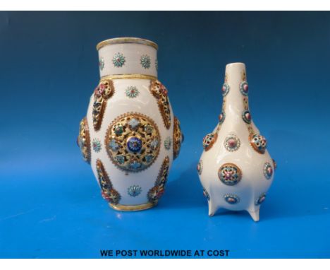 Two Zsolnay Pecs Fischer Budapest ceramic vases with reticulated and gilt decoration.