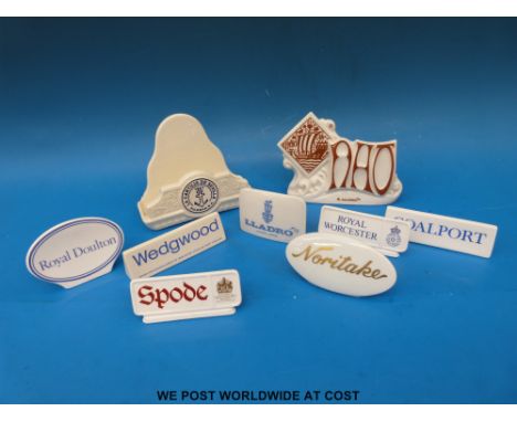 Six point of sale makers name plates including Royal Doulton, Royal Worcester, Lladro etc