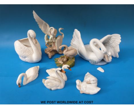 A quantity of swan figures in Nao, Coalport and Beswick 