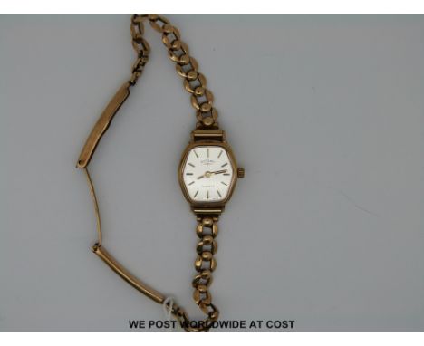 Rotary 9ct gold ladies wristwatch on 9ct gold strap, case width 16mm, width 14.7g. 