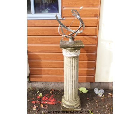 An Armillary sphere sundial on column/plinth