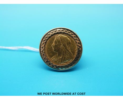 A 9ct gold ring set with an 1899 gold half sovereign, size R/S (9.1g) 