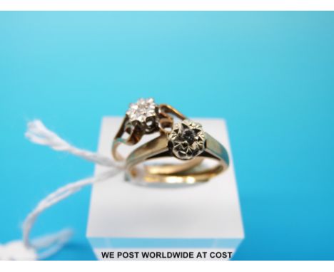 Two 9ct gold rings each set with a diamond, size K/L and M/N (4.5g) 