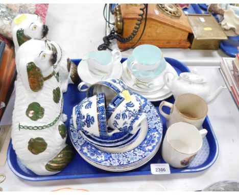 A Royal Albert Festival pattern part tea service, blue and white cups and saucers, commemorative wares and two Staffordshire 