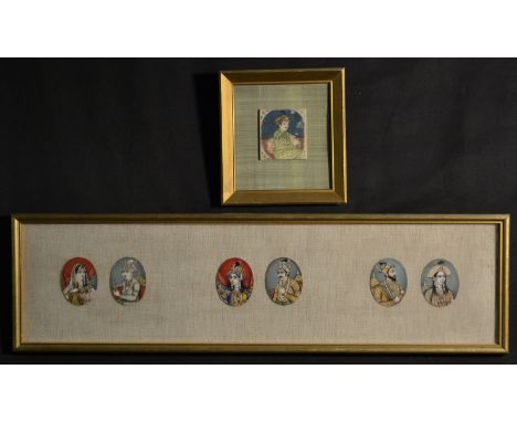 Indian School (19th century), a set of six portrait miniatures, Maharaja and Maharani, watercolour and gouache on ivory, oval