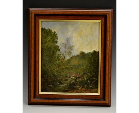 E. Barker (19th Century)
Walking by the Brook
signed, oil on panel, 28cm x 23cm, framed