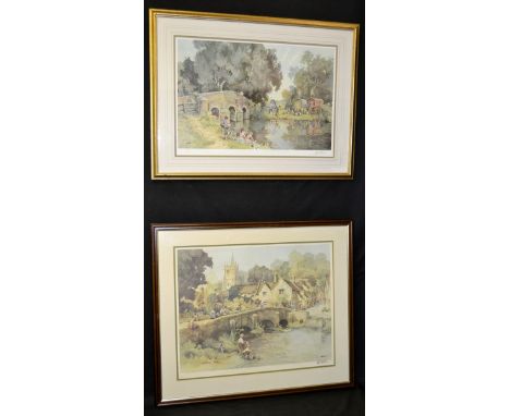 E R Sturgeon, after, Riverside Romany Camp, signed lithographic print, limited edition number 715 of 850, 64cm x 44cm, framed