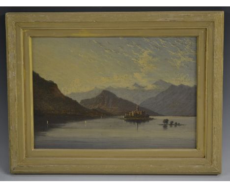Continental School (19th century)
Lago Maggiore
oil on panel, label to verso, 19cm X 28cm 