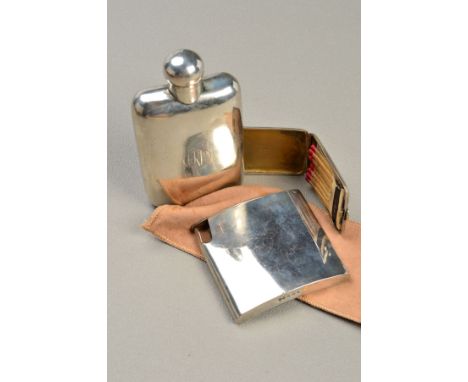 A GEORGE VI SILVER HIP FLASK, bayonet fitting hinged cover, makers Mappin &amp; Webb, London 1942, together with a silver mat