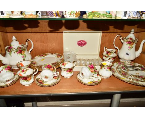 ROYAL ALBERT 'OLD COUNTRY ROSES' TEA/COFFEE WARES, to include coffee pot (hairline lid), two cream jugs, sugar bowl, six coff