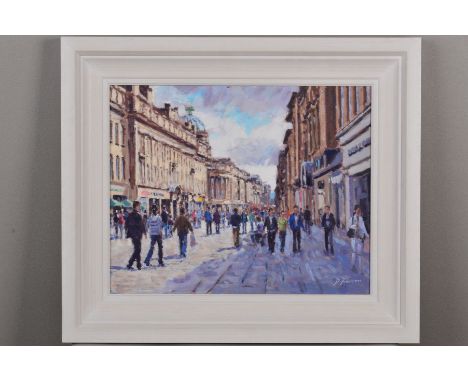 DAVID FARREN (BRITISH CONTEMPORARY) 'LIGHT AND SHADOW, GRAINGER STREET', an impressionist view of Newcastle's famous street, 