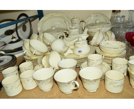 A ROYAL DOULTON DIANA PATTERN DINNER SERVICE (H5079), comprising an oval meat plate, two tureens and covers, coffee pot, tea 