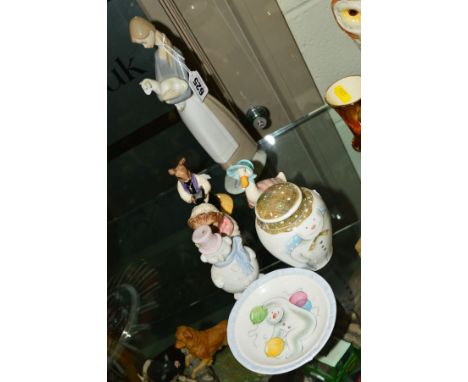 SEVEN ORNAMENTS, to include Lladro figure 'Girl with Lamb' No4505, designed by Fulgencio Garcia, height 27cm and Lladro 'Snow