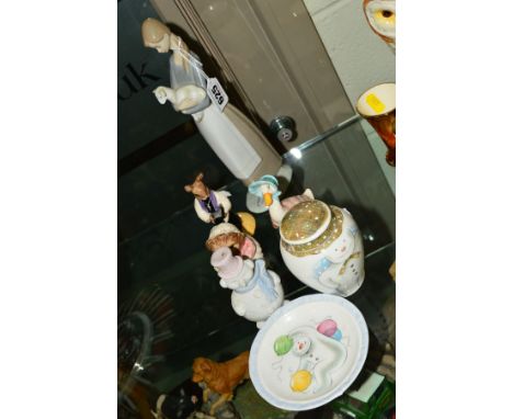 SEVEN ORNAMENTS, to include Lladro figure 'Girl with Lamb' No4505, designed by Fulgencio Garcia, height 27cm and Lladro 'Snow