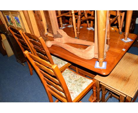 A PRIORY GOLDEN OAK REFECTORY TABLE, width 183cm x depth 82cm x height 75cm, six ladder back chairs and a matching dresser (8