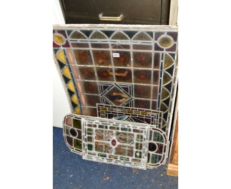 A LEAD GLAZED LIGHT (height 88cm x width 64cm), together with three smaller similar lights (sd) (4)