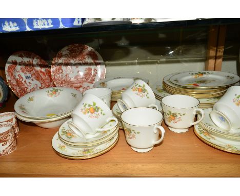 COALPORT DINNERWARES, 'Wenlock Fruit' pattern, to include six dinner plates, six dessert, six soup bowls (one hairline), six 