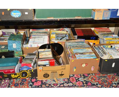 ELEVEN BOXES OF RECORDS, MAGAZINES, CASSETTE TAPES ETC, to include talking books, personal music players, first edition of 'H