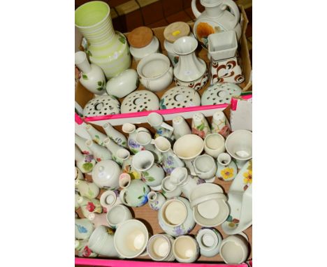 TWO TRAYS OF RADFORD POTTERY, to include posy holders, jugs, vases, cruets etc