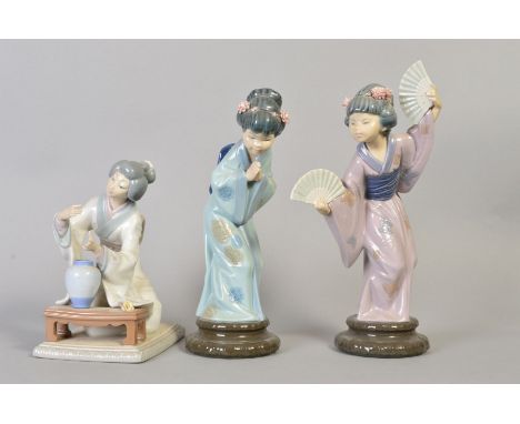 THREE LLADRO FIGURES, 'Japanese Sayonara' No.4989, 'Japanese with Fans' No.4991, both by Salvador Debon and 'Japenese girl de
