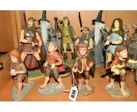 TEN SIMON LAURENS FOR DANBURY MINT RESIN LORD OF THE RINGS FIGURES, together with a 'Lord of the Rings' stand, to include 'Sa