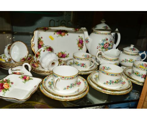 COALPORT 'MING ROSE' PART COFFEE WARES, to include coffee pot, four coffee cups/saucers and side plates, cream jug and covere