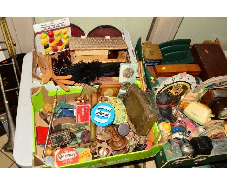 FOUR BOXES AND LOOSE SUNDRY ITEMS, to include W.Brown &amp; Sons trombone (missing mouth piece), a Pearl foot pedal for drum,