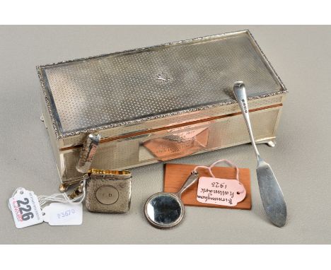 AN ELIZABETH II SILVER CIGARETTE BOX, engine turned decoration, presentation inscription from Joseph Lucas Limited, Birmingha