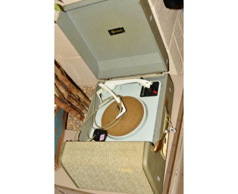 A VOLMAR VELORA VINTAGE RECORD PLAYER, with a two ton tolex case and a Garrard Turntable 