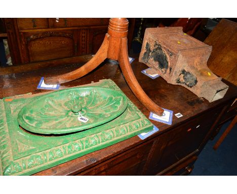 A VICTORIAN CAST IRON HOPPER, width 29.5cm x depth 21cm x height 49cm, together with a Victorian painted cast iron base secti
