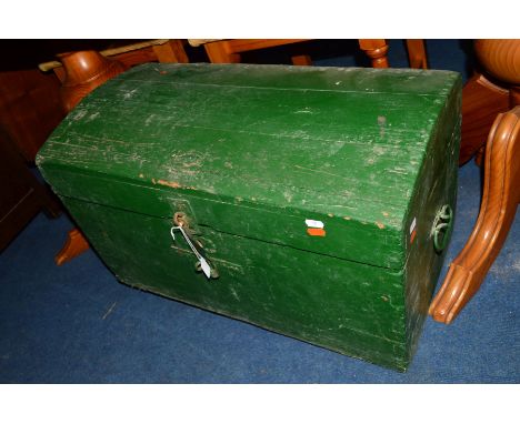 A VINTAGE PAINTED DOMED TOPPED TRUNK